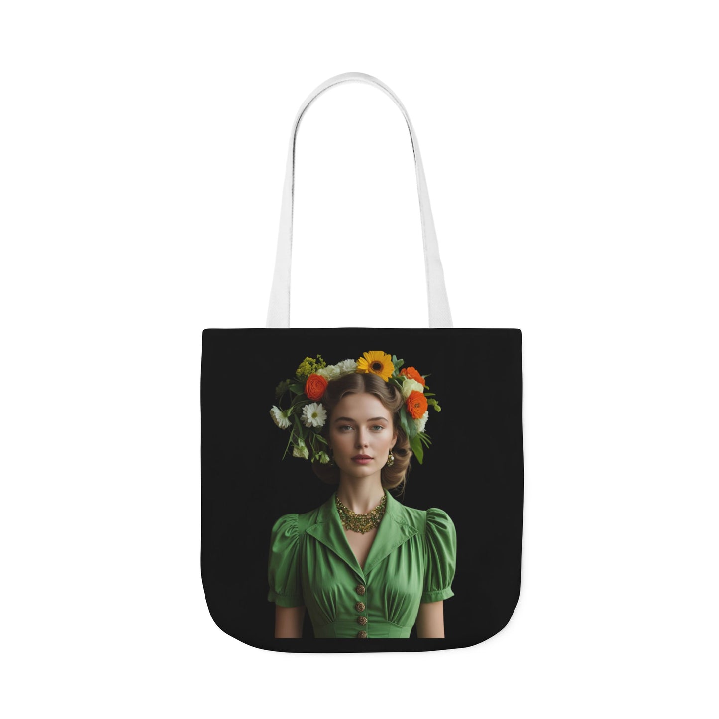 Joyful by Nature, Powerful by Choice - Helena Vintage Frock and Flowers Art Tote Bag  - Large