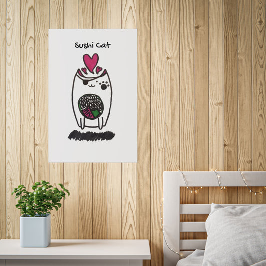 Cute Sushi Cat Art Print Poster Whimsical Wall Art for Cat Lovers