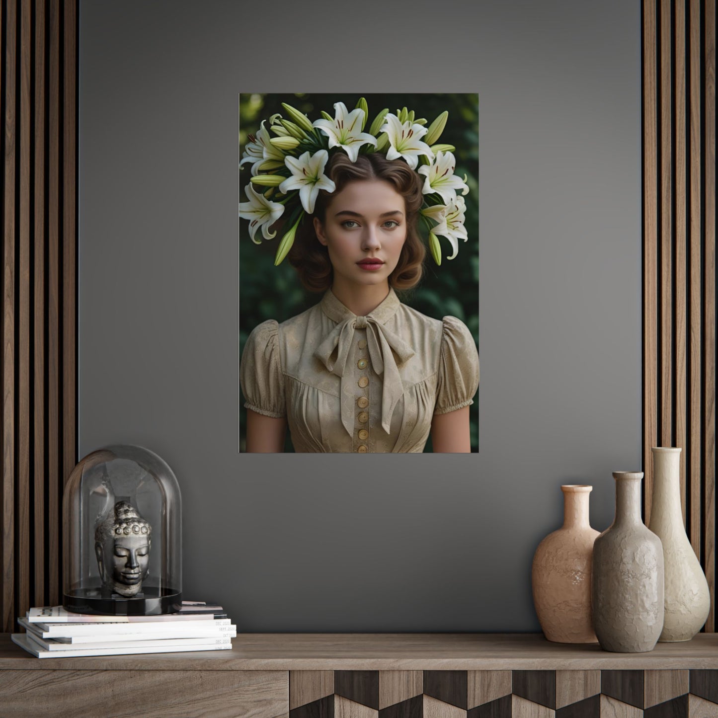 Lily Art Print Poster Vintage Fashion with Floral Elegance