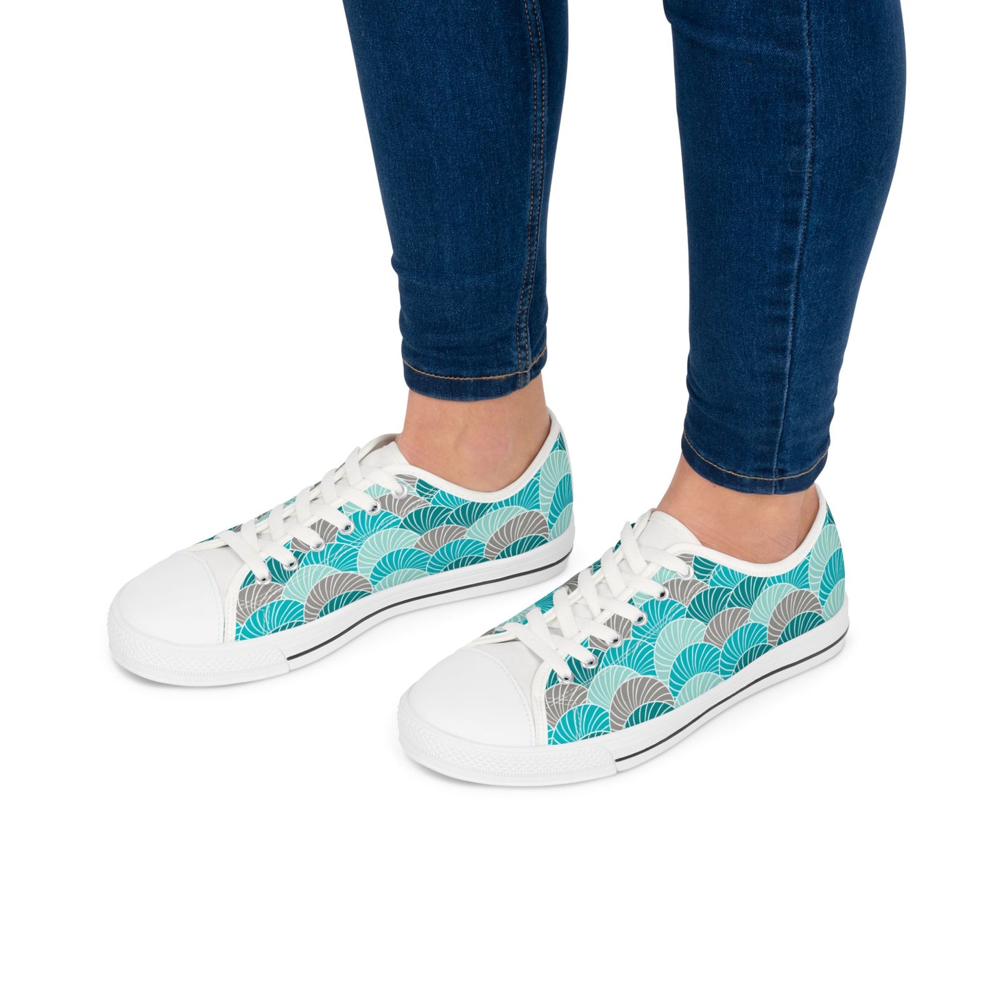 Loti Women’s Low Top Sneakers Japanese Inspired Blue Green Art Print