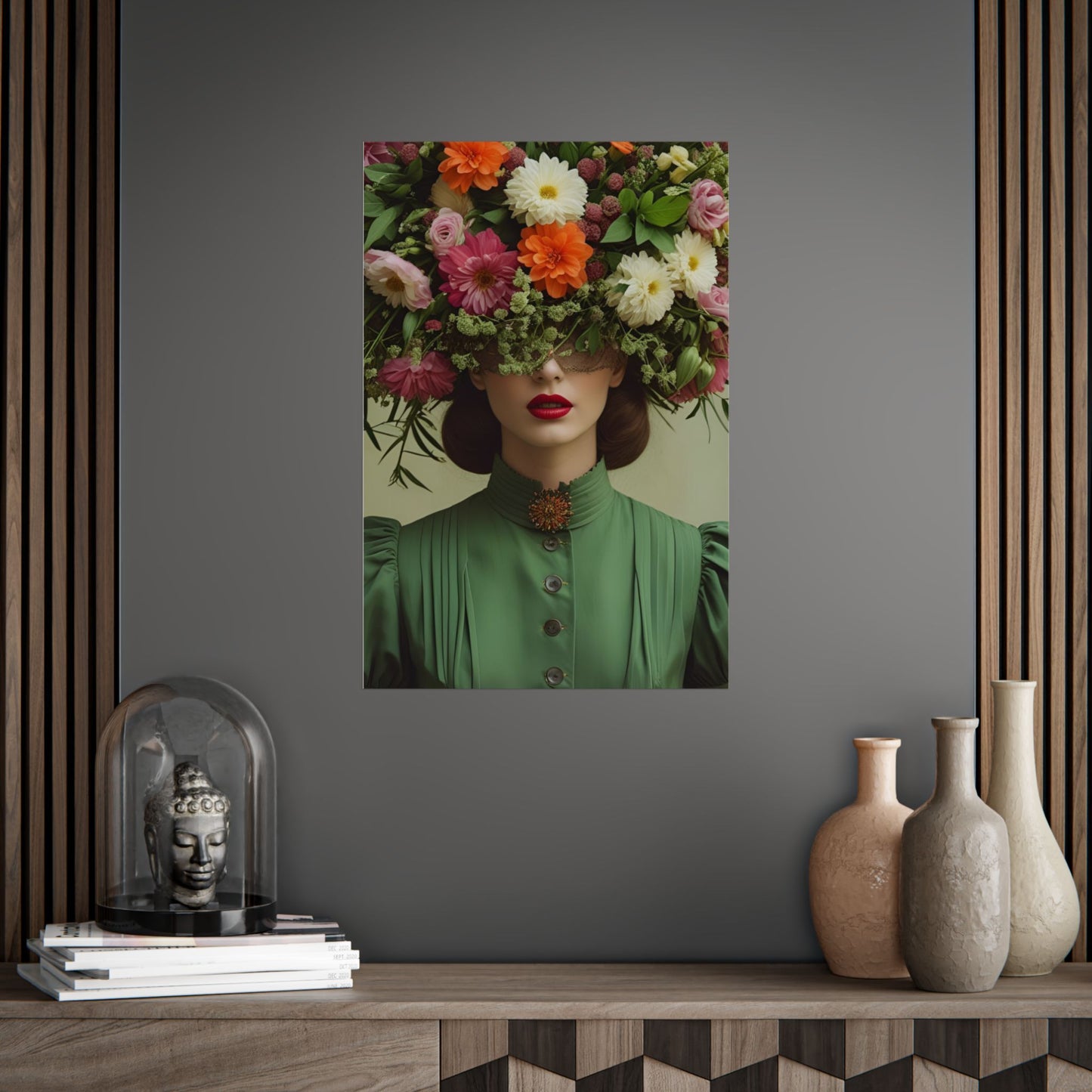 Hliary Art Print Poster Vintage Fashion with Floral Elegance