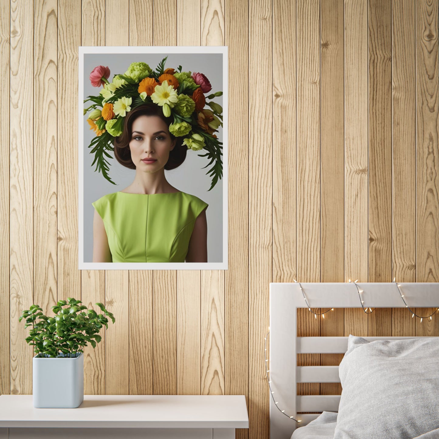 Catherine Art Print Poster Vintage Fashion with Floral Elegance (White Border)
