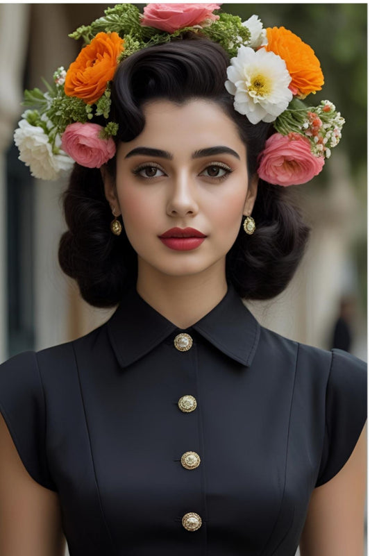 Liandra art print – 20 x 30 inch portrait poster from the Lily and Friends series. A bold, elegant woman adorned with flowers and strength. Printed in Australia.