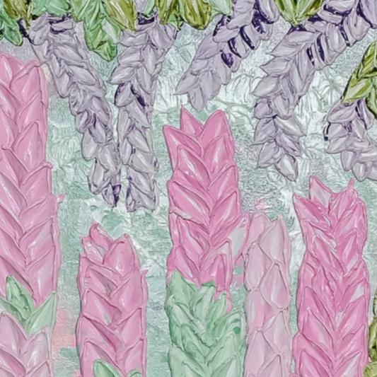 Into a Dream She Walked Original Textured Abstract Floral Art  Pinks, Greens, Lilacs