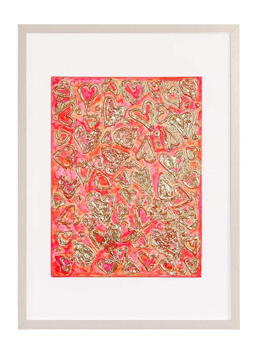 Love is Love Original Textured Artwork Hearts Graffiti Style Pink Red Gold Bronze Accents