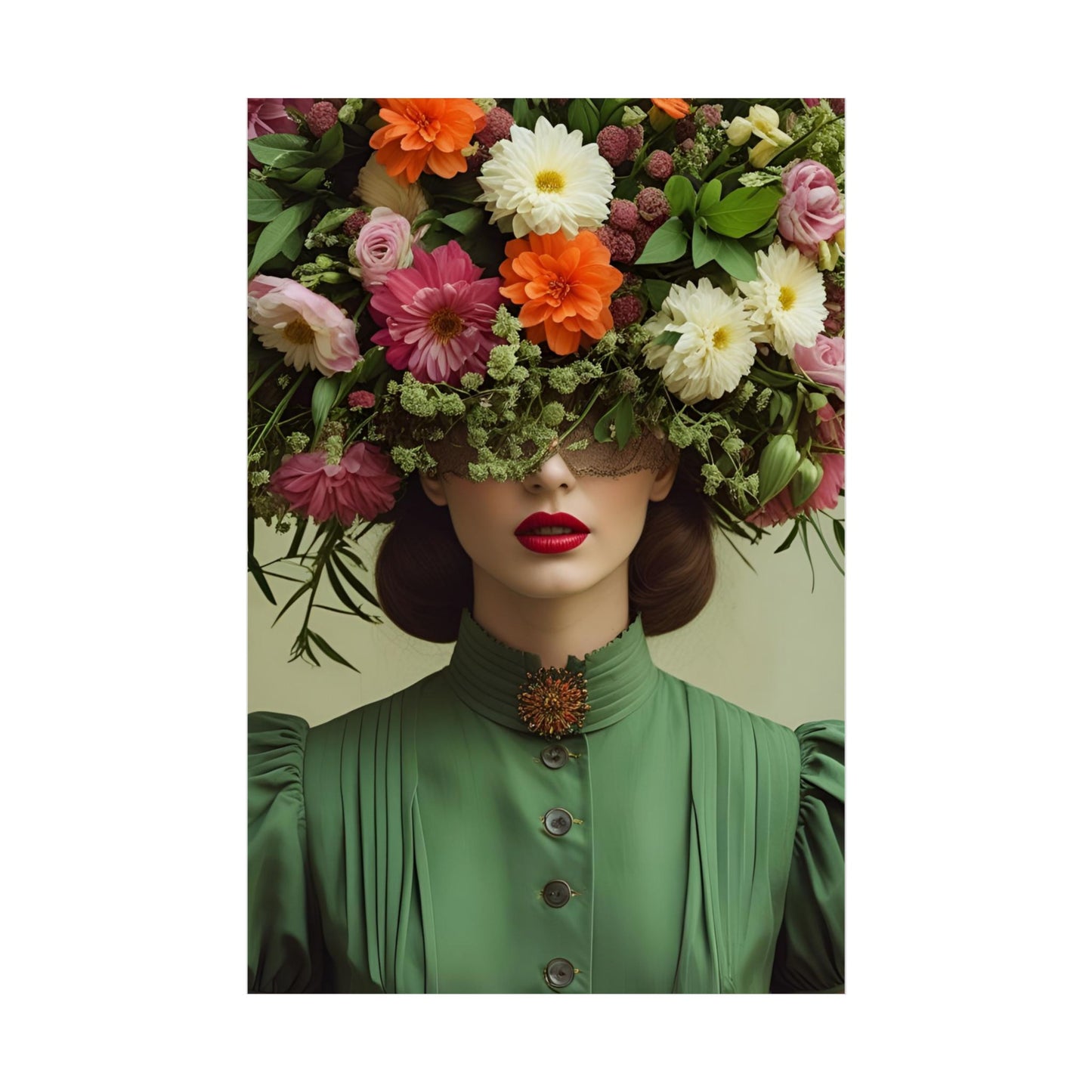 Hliary Art Print Poster Vintage Fashion with Floral Elegance
