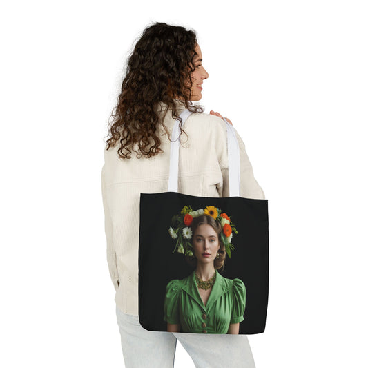 Joyful by Nature, Powerful by Choice - Helena Vintage Frock and Flowers Art Tote Bag  - Large