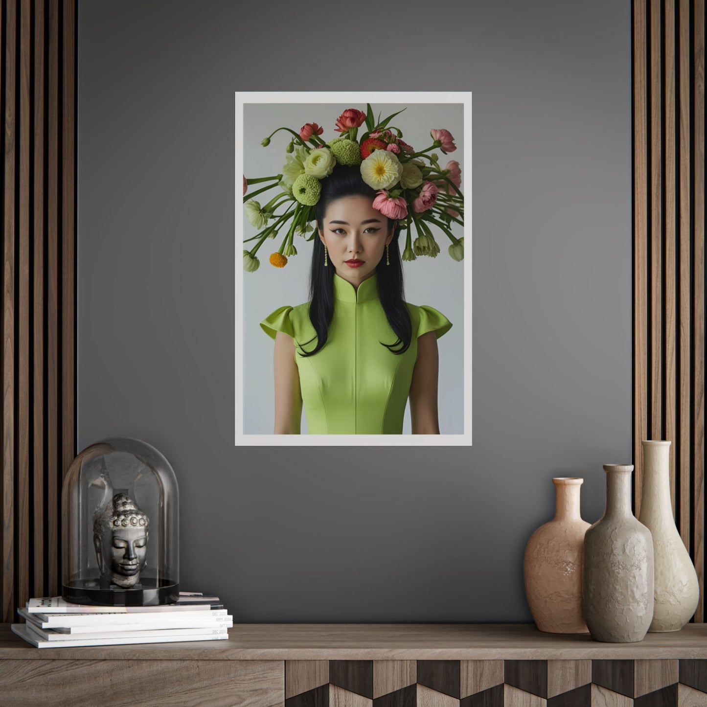 Nattaya Art Print Poster Vintage Fashion with Floral Elegance (White Border)