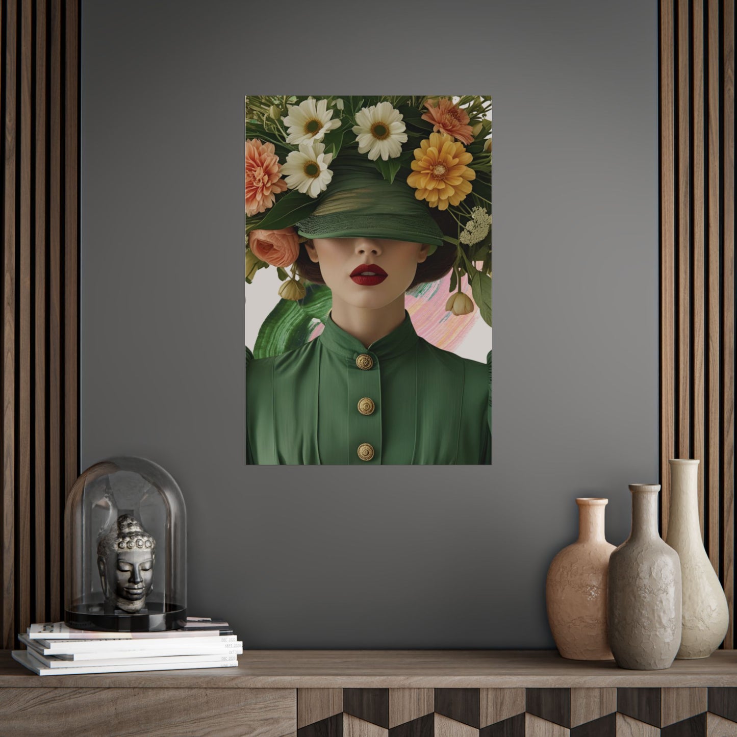 Elizabeth Art Print Poster Vintage Fashion Floral Green White Yellow Orange