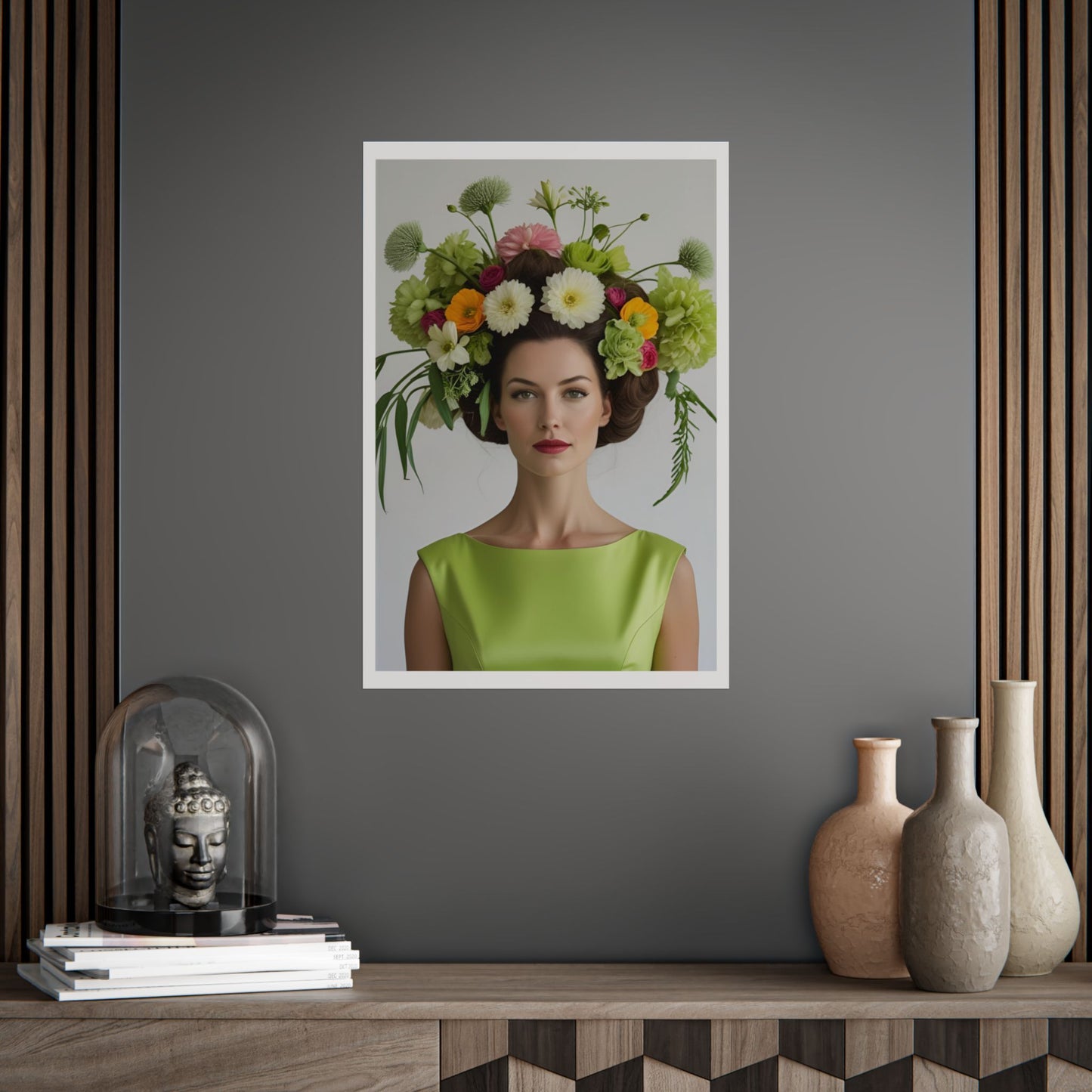 Claire Art Print Poster Vintage Fashion with Floral Elegance (White Border)