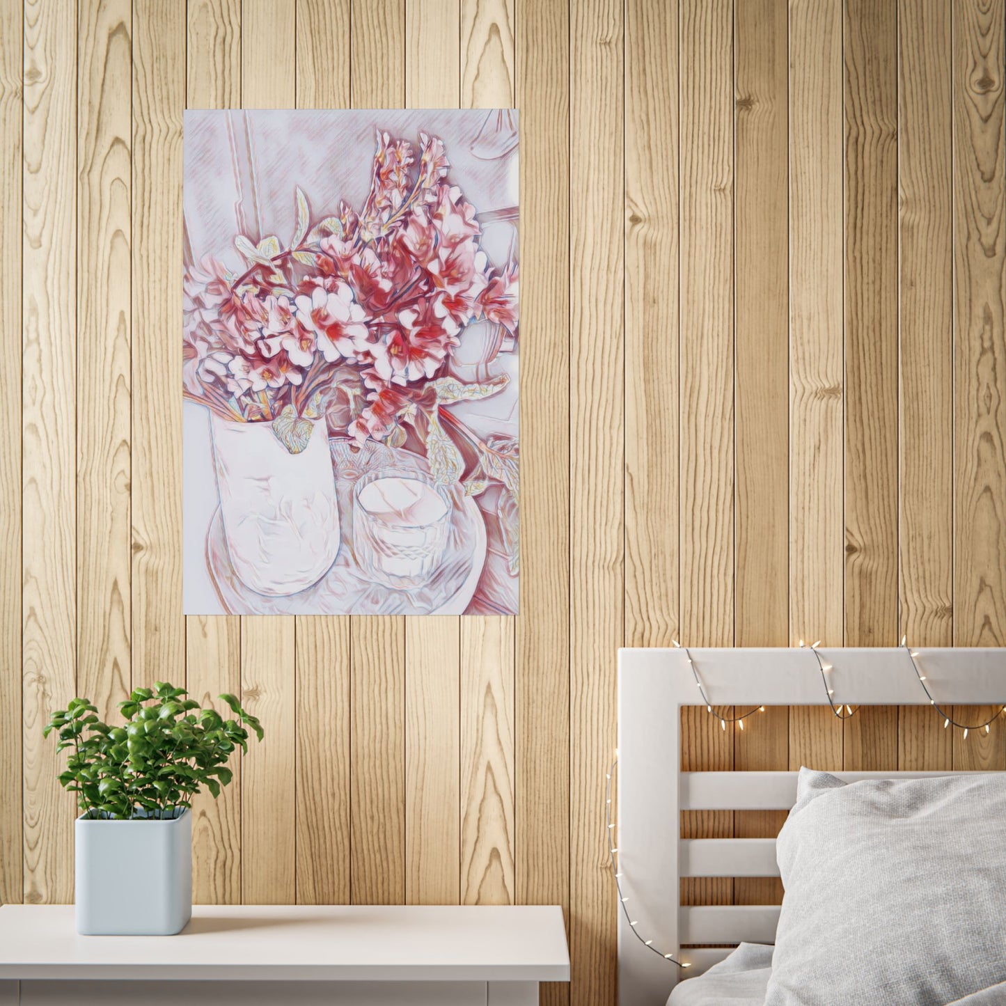 Soft Bloom Serenity Still Life Art Poster Print Pinky Reds Neutrals