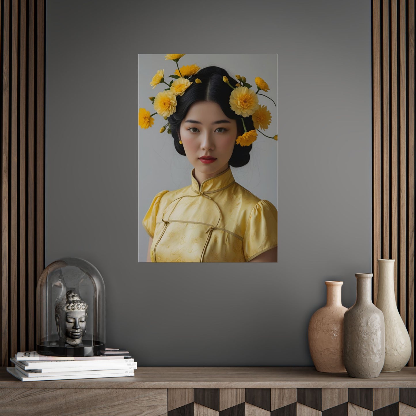 Nam Yellow Blossom Muse Floral Asian Portrait Art Print Poster