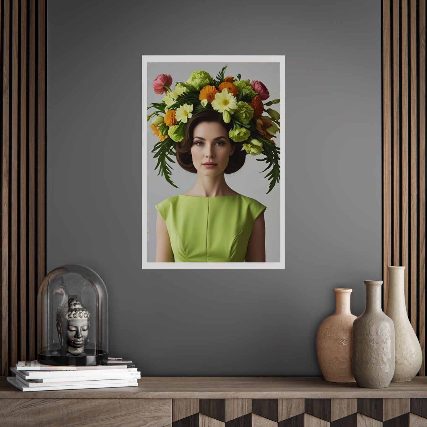 Catherine Art Print Poster Vintage Fashion with Floral Elegance (White Border)