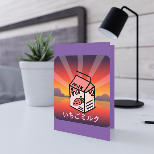 Sunrise Strawberry Milk Greeting  Art Card Cute Kawaii Inspired