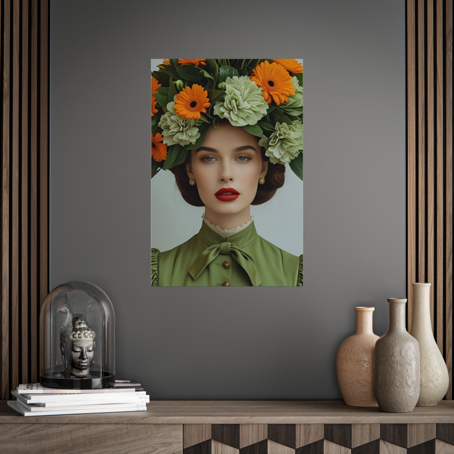 Amelia Art Print Poster Vintage Fashion with Floral Elegance