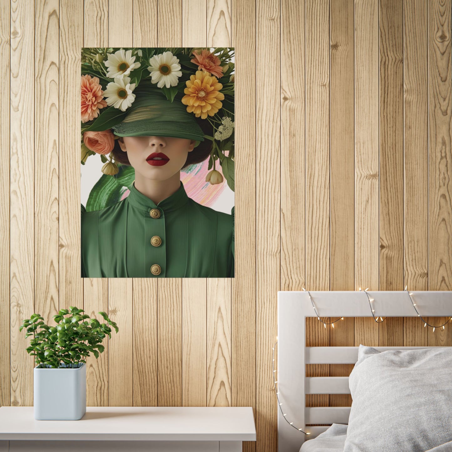 Elizabeth Art Print Poster Vintage Fashion Floral Green White Yellow Orange