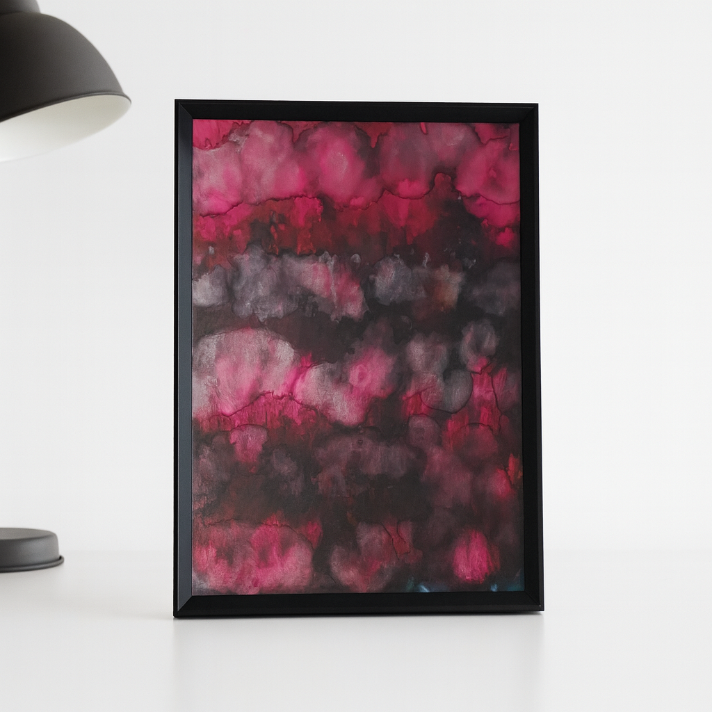 Petals in the Moonlight – Original A4 Alcohol Ink Abstract in Black Frame