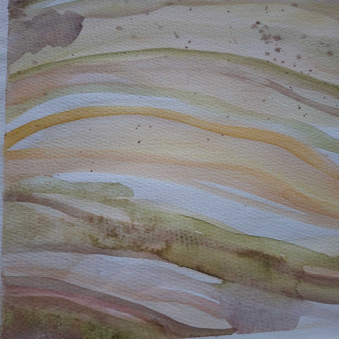 Tranquility Through Discovery Original Watercolour Artwork in Pale Olive, Tan, Peach and Yellow
