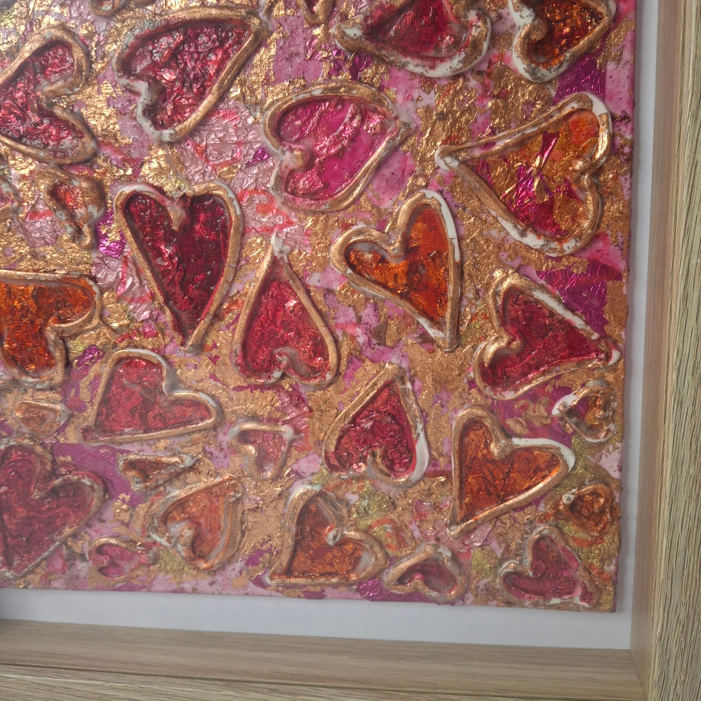Passion Erupts Original Art Bronze Red Pink Bronze Hearts