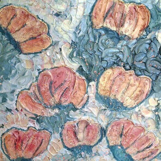 Blown Large Abstract Original Textured Floral Foliage Greens Reds Golds