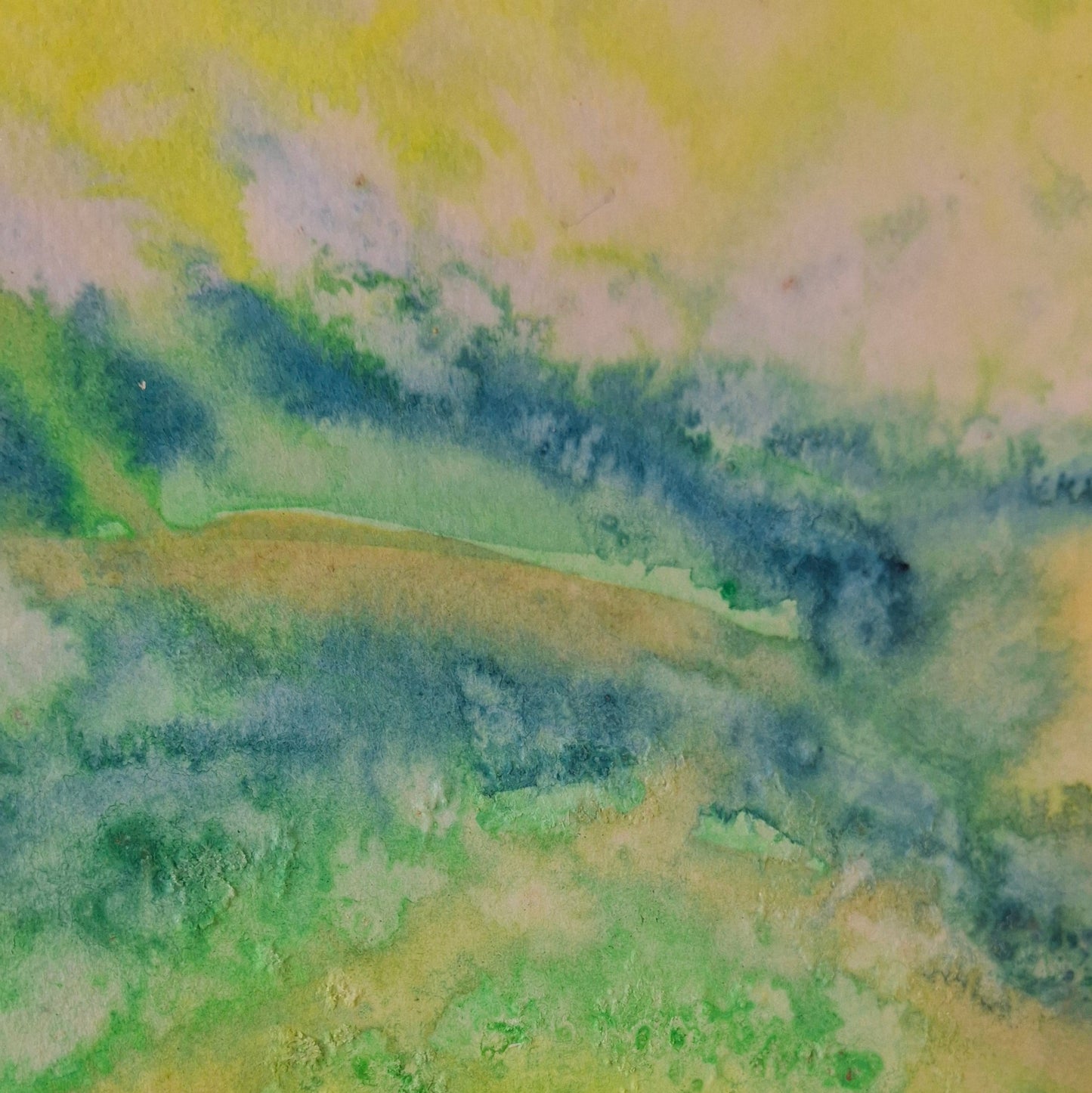 Original watercolour artwork titled ‘Where Joy Grows – Otago’, part of the My Country series by Elizabeth Marshall, showing layered hills in calming green tones.