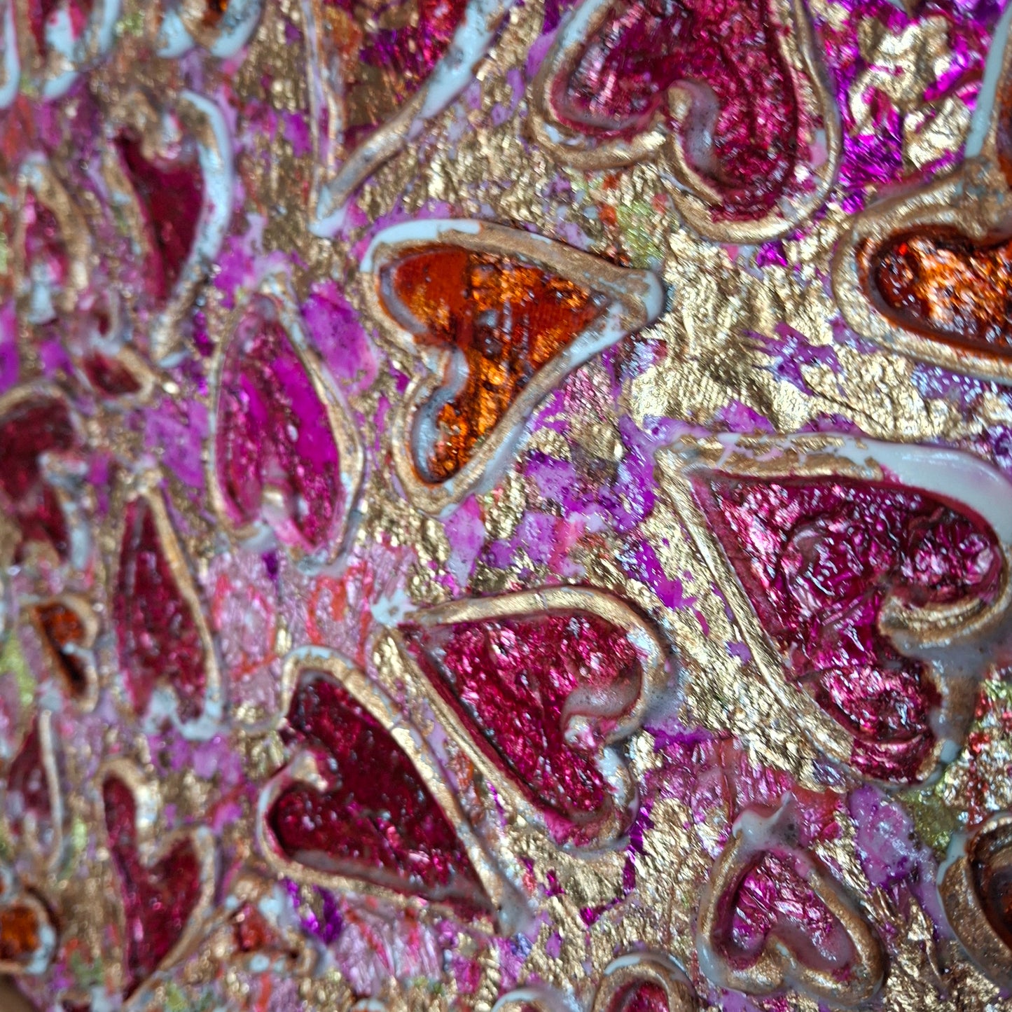 Passion Erupts Original Art Bronze Red Pink Bronze Hearts