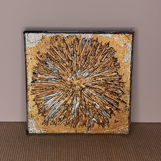 Celestial Bloom Original Abstract Textured Painting Black Metallic Silver Bronze Mini