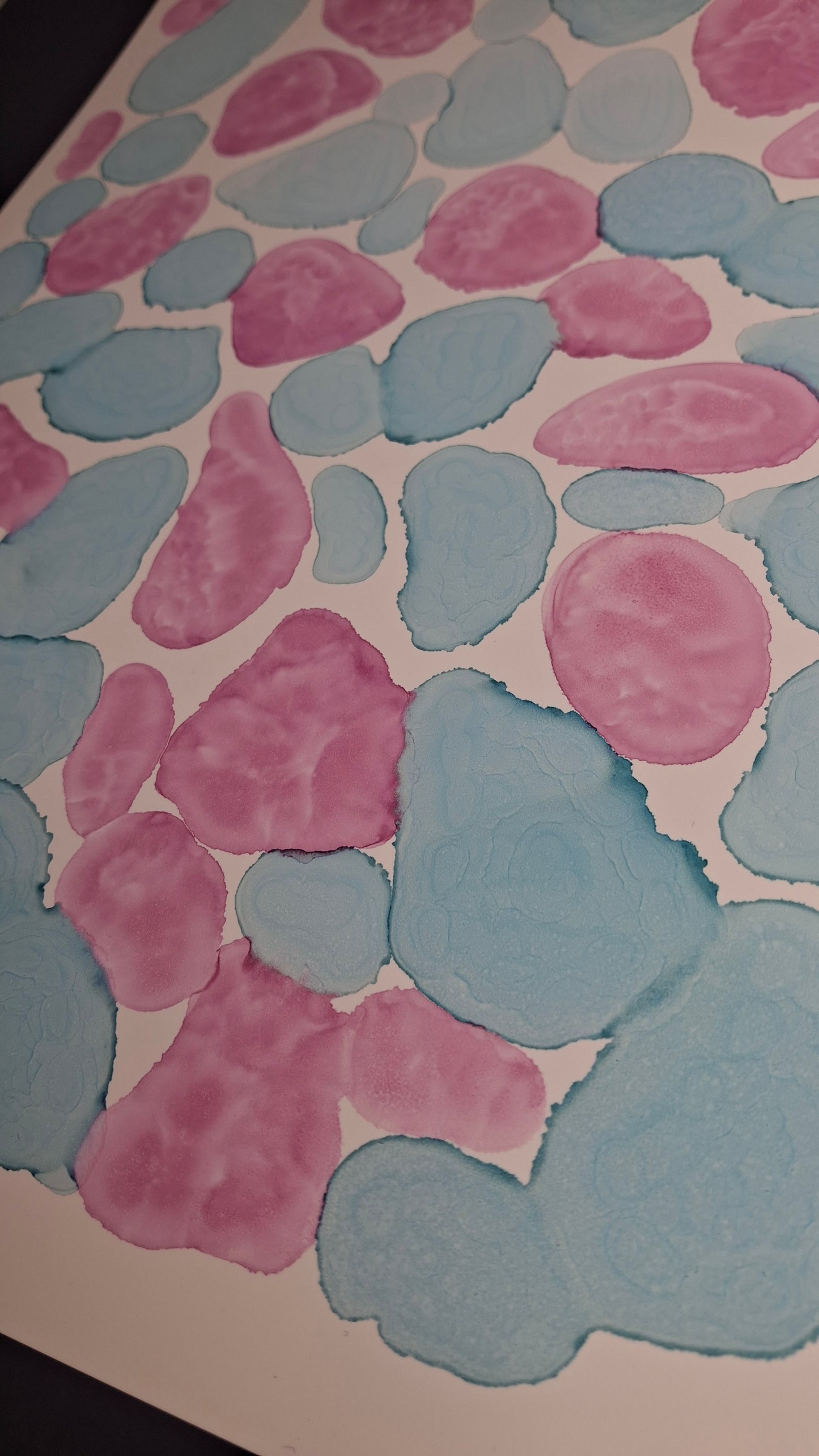 The Tide's Whisper Original Artwork Sea Blue Pink Alcohol Ink A3