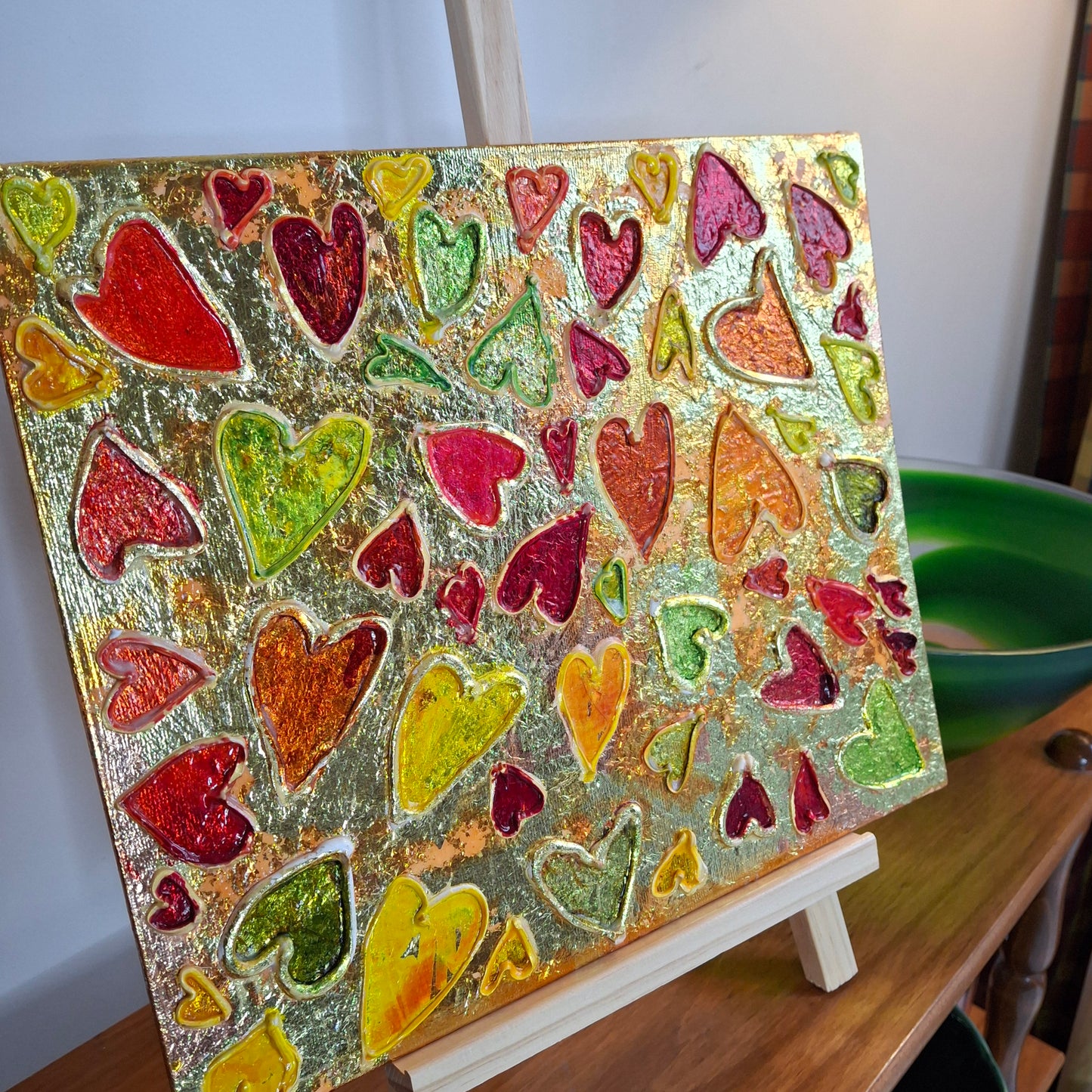 Sweets for the Sweet Original Art Gold Red Orange Hearts