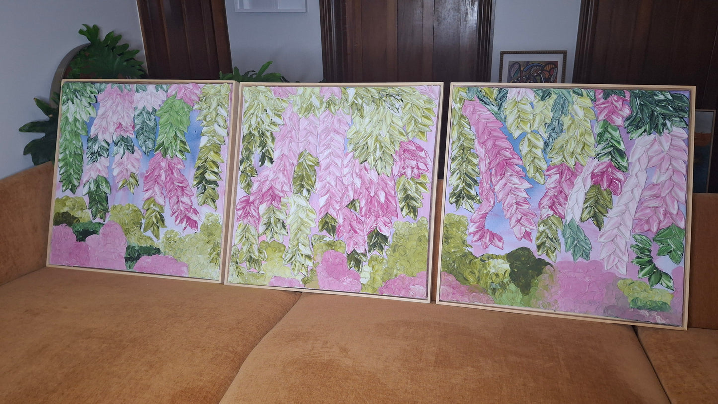 Cascade of Joy Part Two Original Art Textured Floral Flower Garden Abstract Expressionist Pink Green
