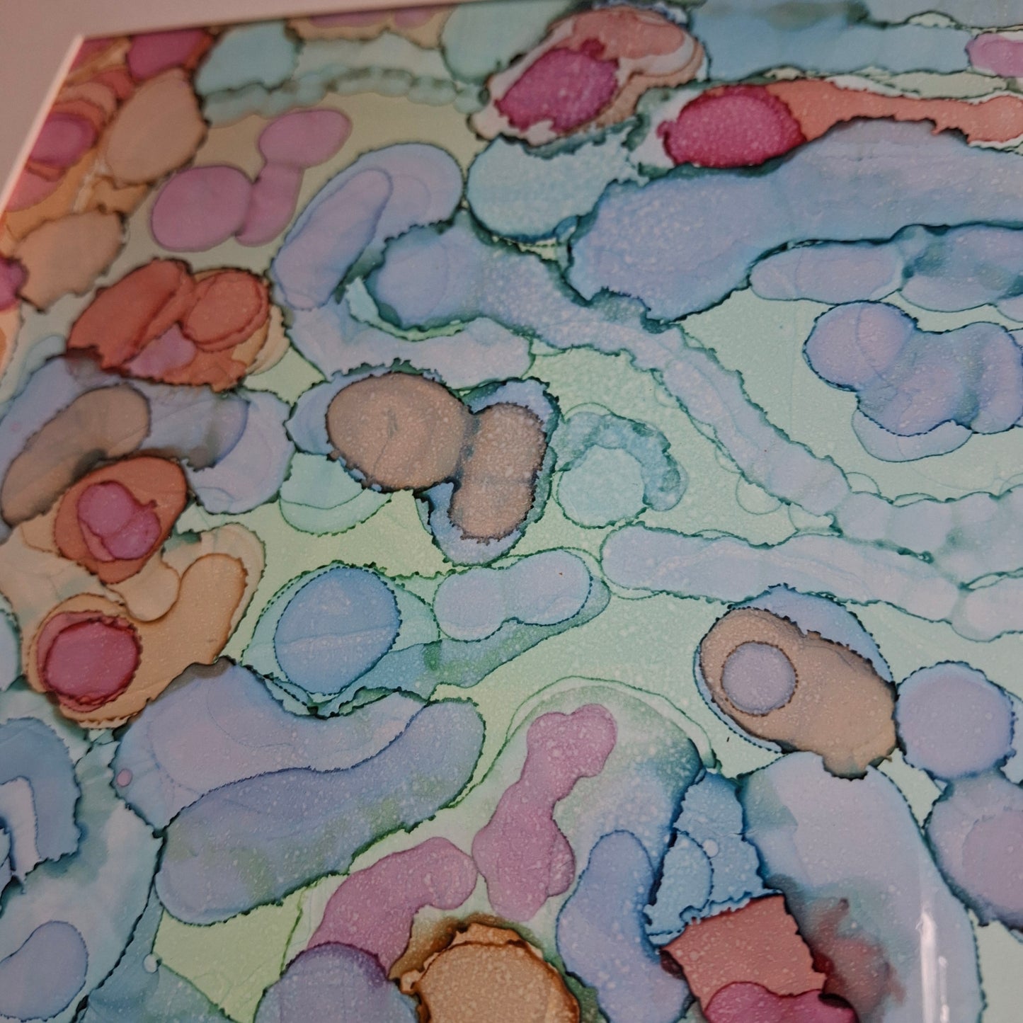 Coral Cay Original Artwork Mixed Blue Green Pink Beige Alcohol Ink A3