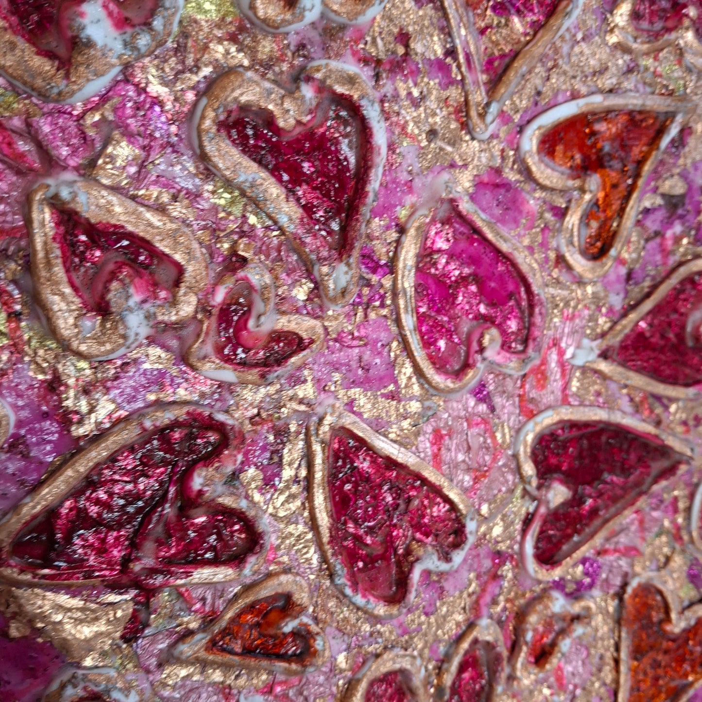 Passion Erupts Original Art Bronze Red Pink Bronze Hearts