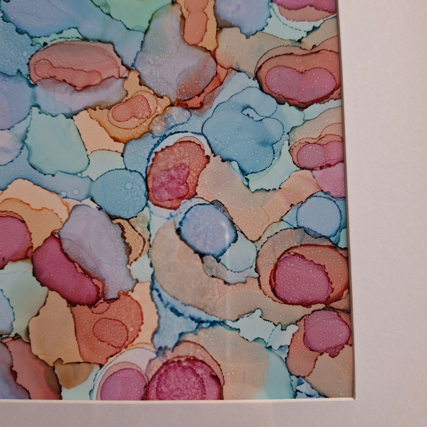 Coral Cay Original Artwork Mixed Blue Green Pink Beige Alcohol Ink A3