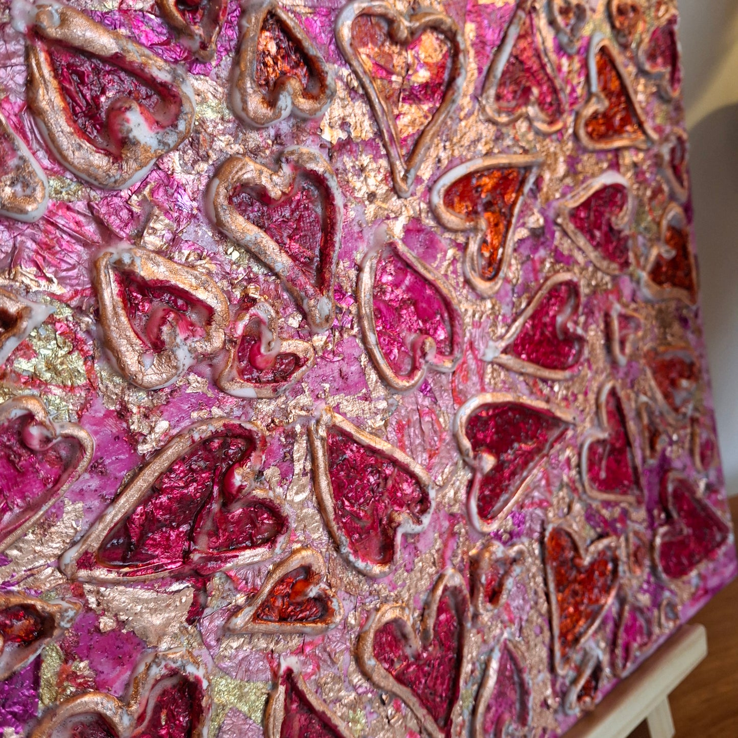 Passion Erupts Original Art Bronze Red Pink Bronze Hearts