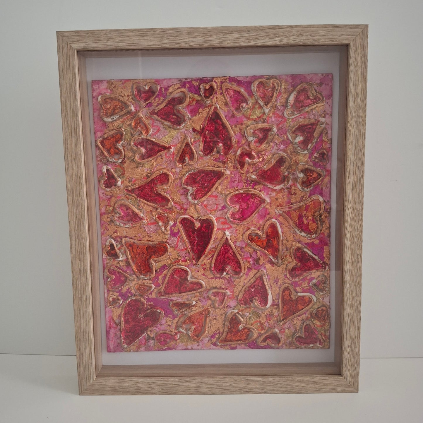 Passion Erupts Original Art Bronze Red Pink Bronze Hearts