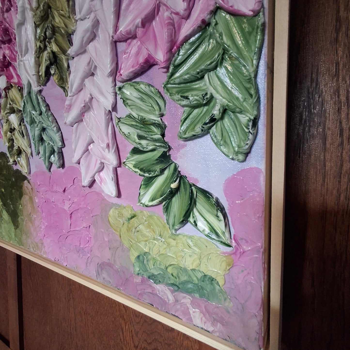 Cascade of Joy Part Three Original Art Textured Floral Flower Garden Abstract Expressionist Pink Green