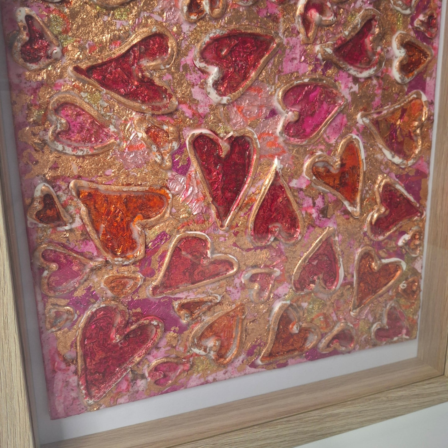 Passion Erupts Original Art Bronze Red Pink Bronze Hearts