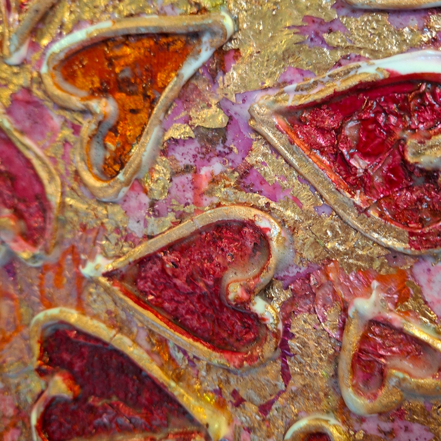 Passion Erupts Original Art Bronze Red Pink Bronze Hearts
