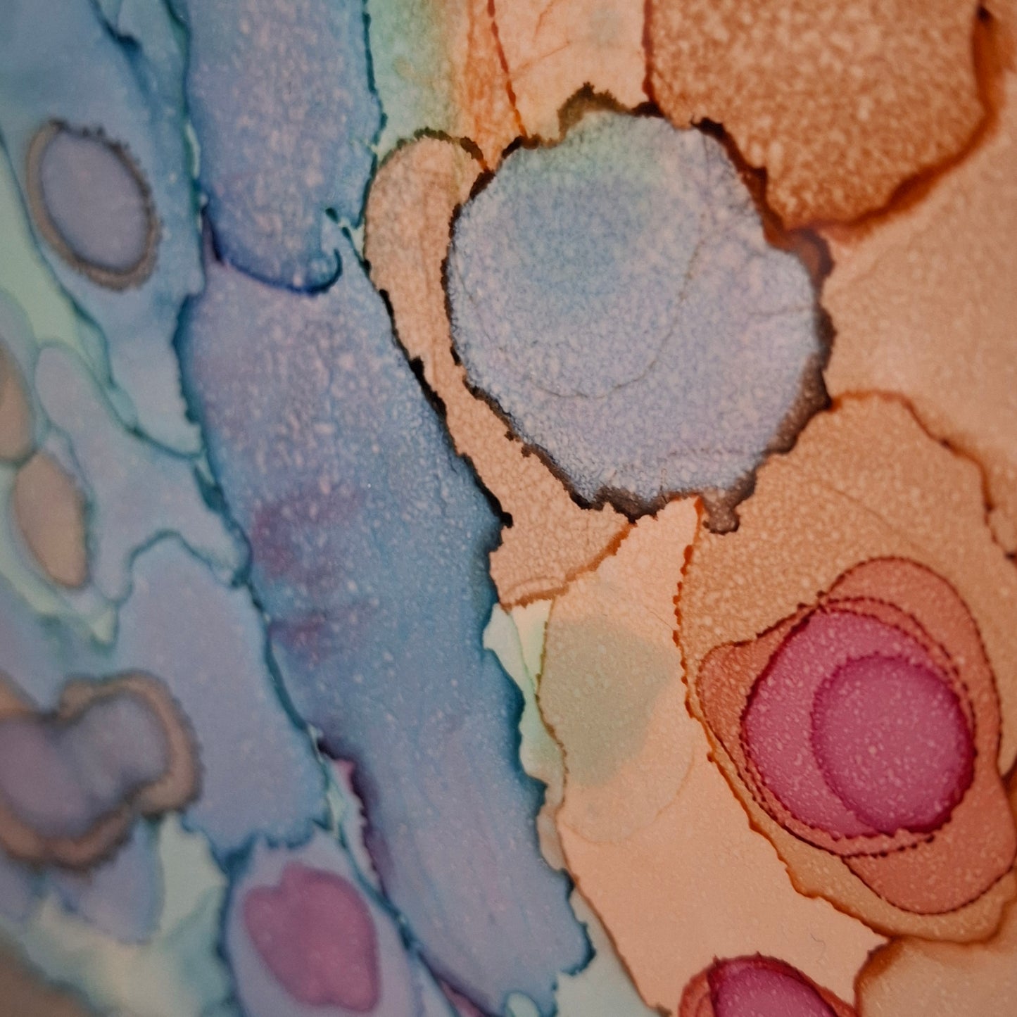 Coral Cay Original Artwork Mixed Blue Green Pink Beige Alcohol Ink A3