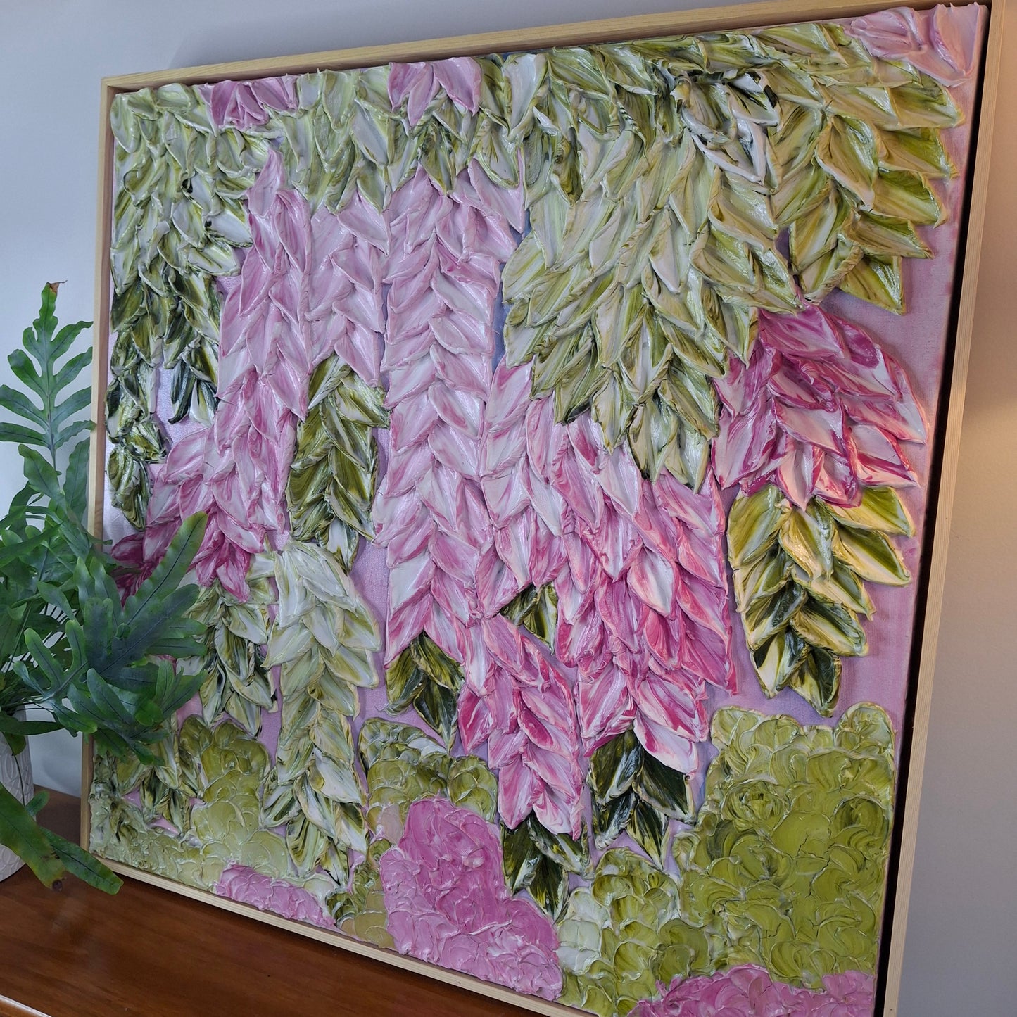 Cascade of Joy Part Two Original Art Textured Floral Flower Garden Abstract Expressionist Pink Green