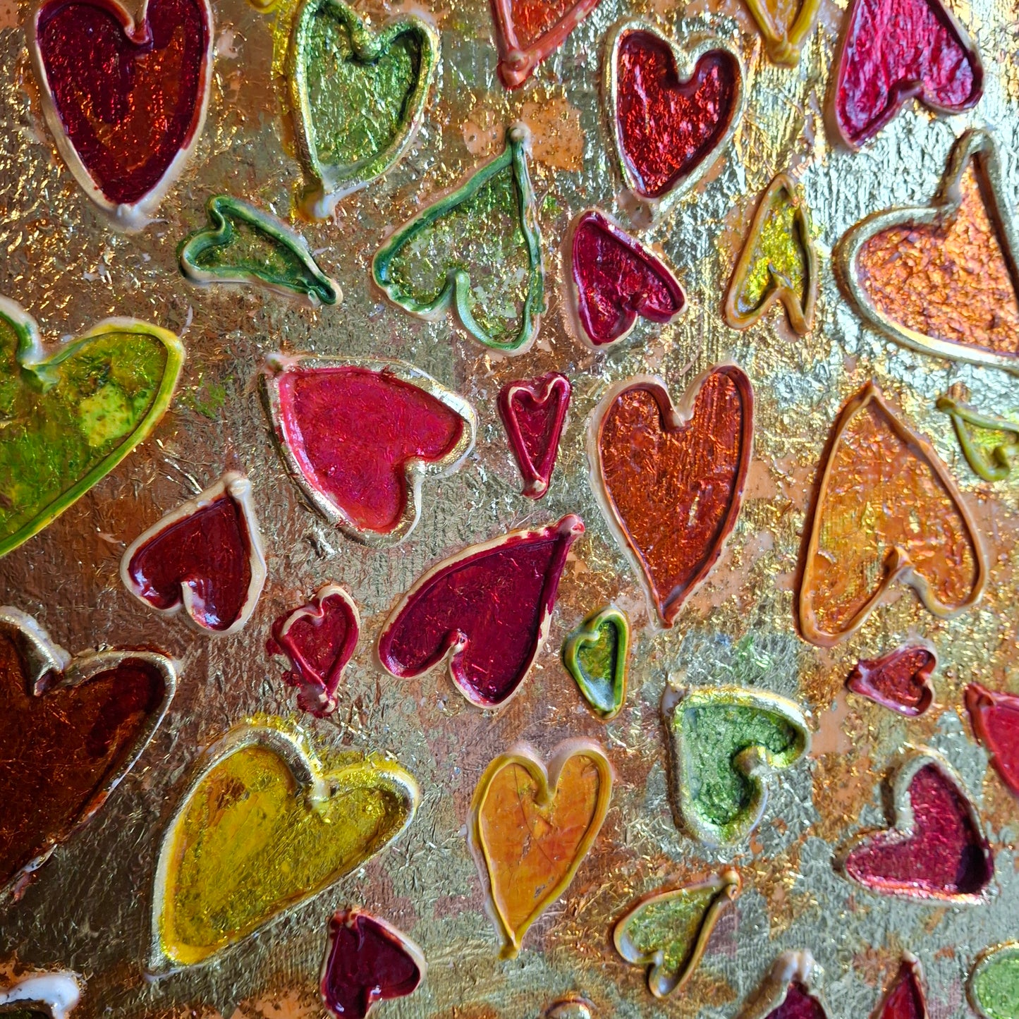Sweets for the Sweet Original Art Gold Red Orange Hearts