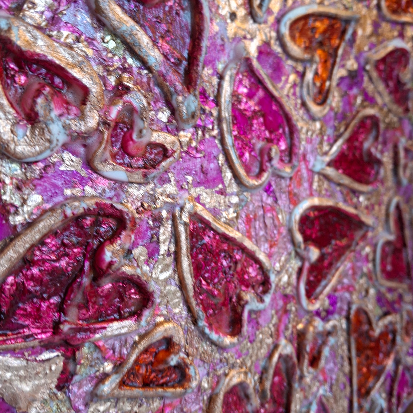 Passion Erupts Original Art Bronze Red Pink Bronze Hearts