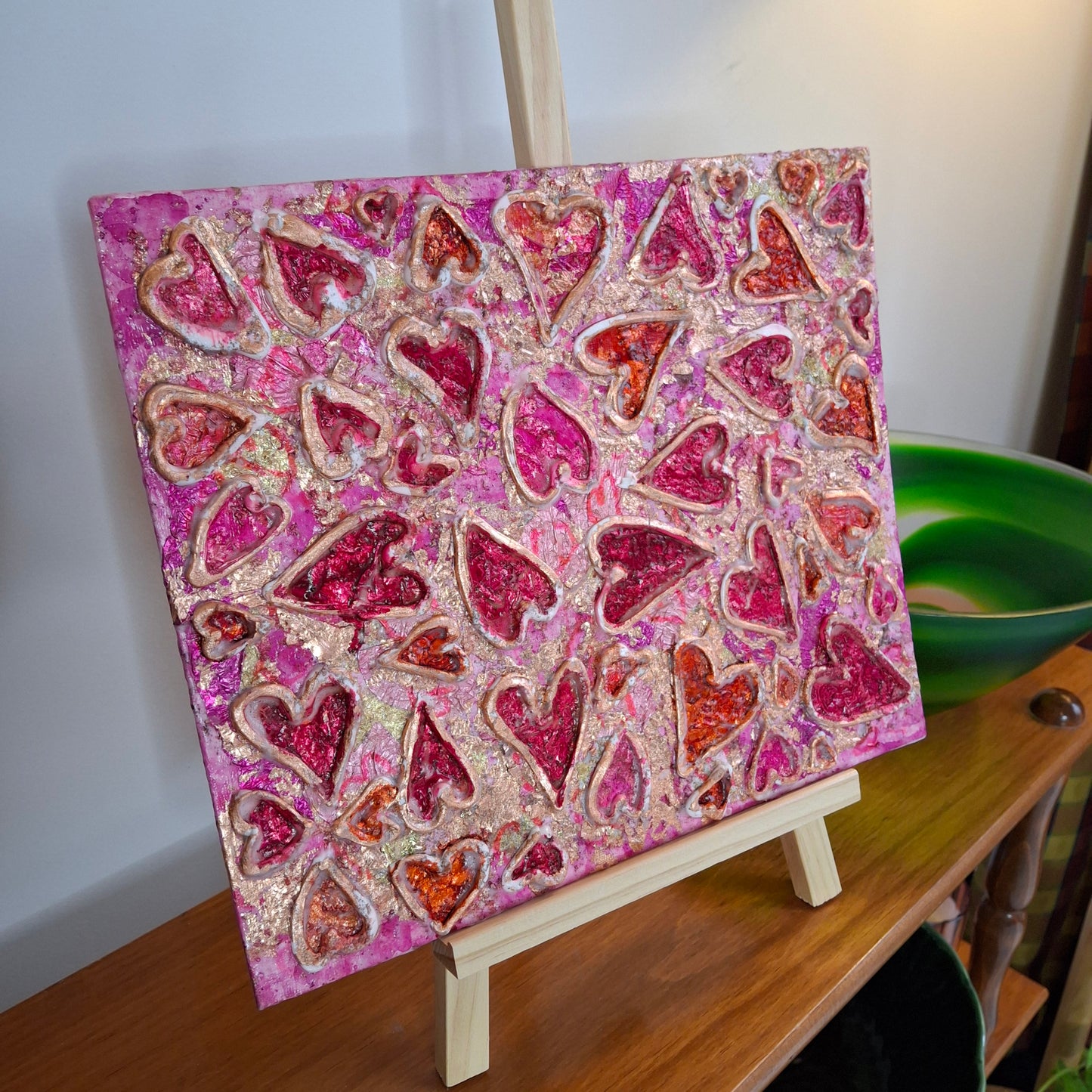 Passion Erupts Original Art Bronze Red Pink Bronze Hearts