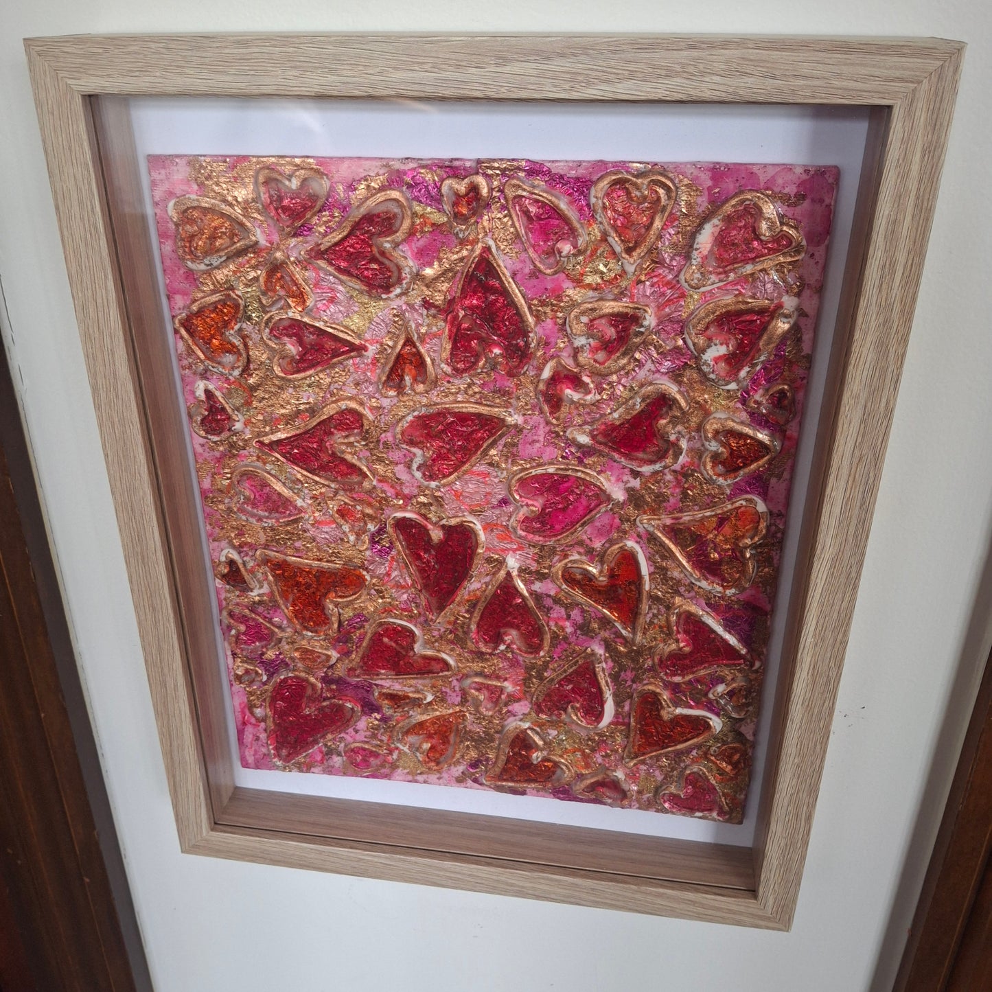 Passion Erupts Original Art Bronze Red Pink Bronze Hearts