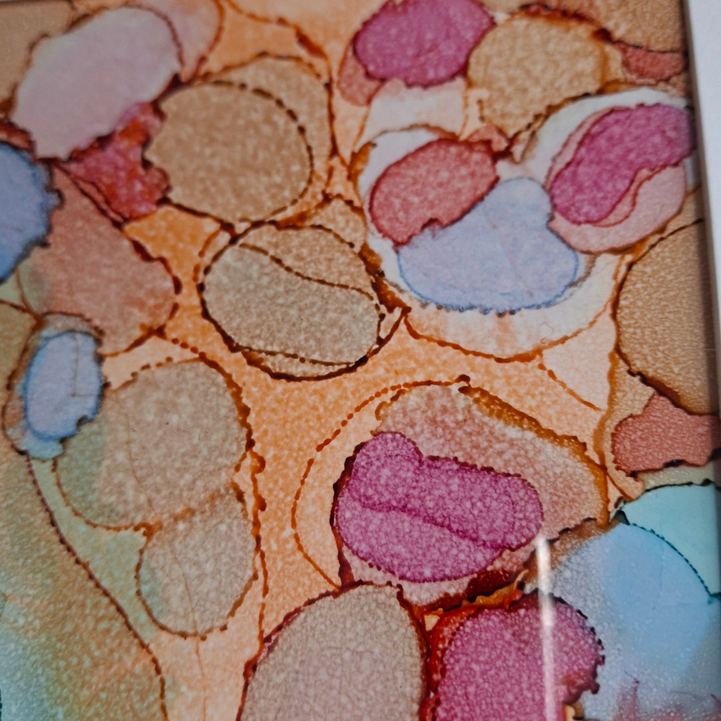 Coral Cay Original Artwork Mixed Blue Green Pink Beige Alcohol Ink A3