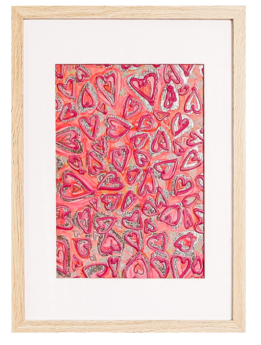 All for Love Original Textured Artwork Hearts Pink Silver Vibrant Graffiti Style