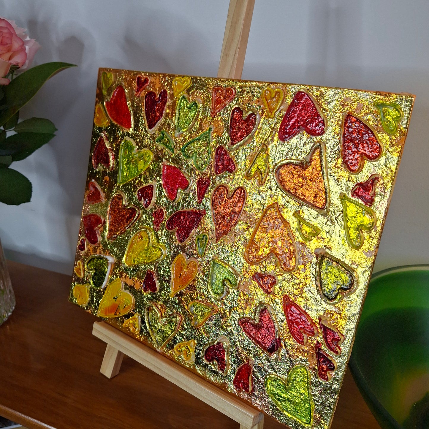 Sweets for the Sweet Original Art Gold Red Orange Hearts