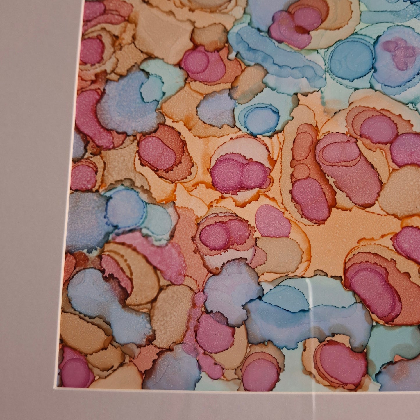 Coral Cay Original Artwork Mixed Blue Green Pink Beige Alcohol Ink A3