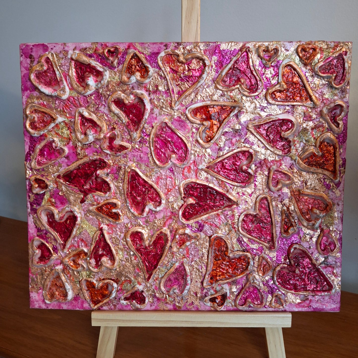 Passion Erupts Original Art Bronze Red Pink Bronze Hearts