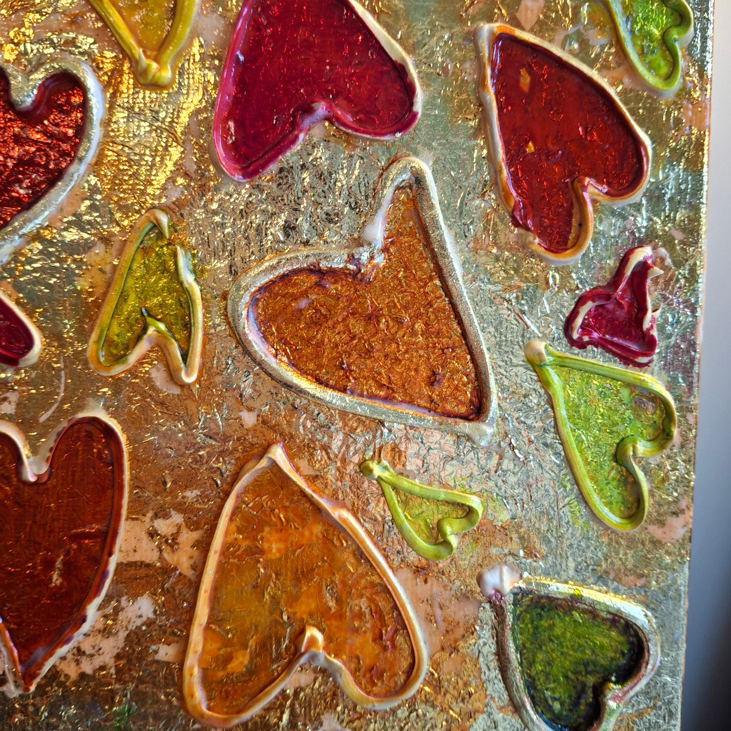 Sweets for the Sweet Original Art Gold Red Orange Hearts